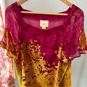 Maeve velvet and silk burnout blouse